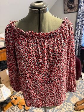 Michael Kors Red Floral Off-the-Shoulder Blouse